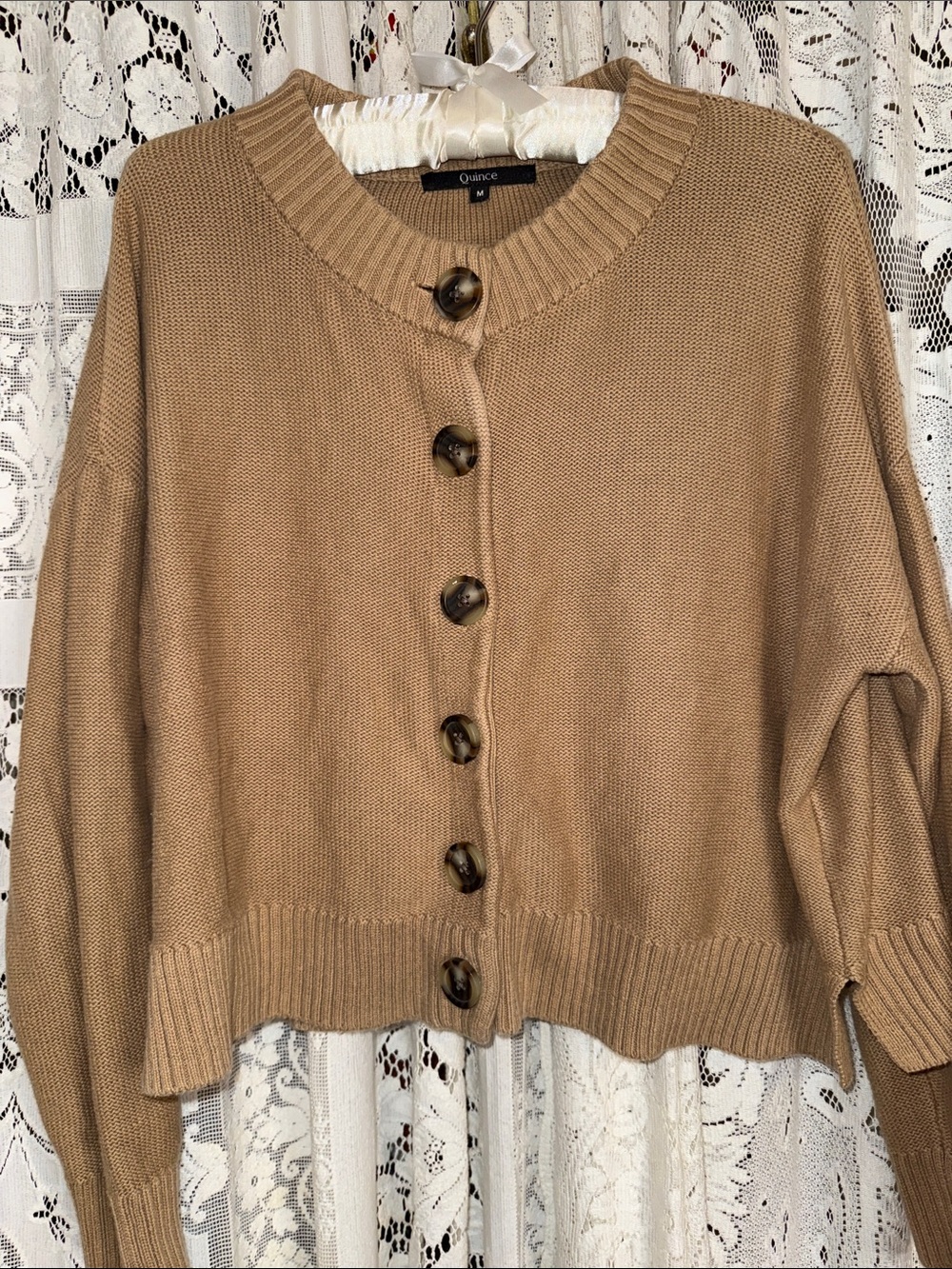 Quince Cropped Button-Front Cardigan in Camel